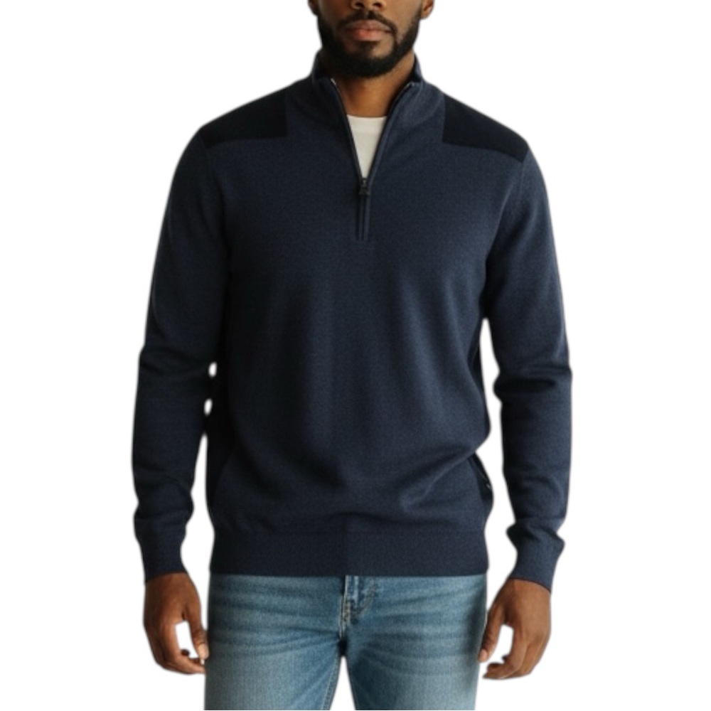 VINEYARD VINES Wool Blend 1/4 Zip Pullover in Blue/Black Size Medium
